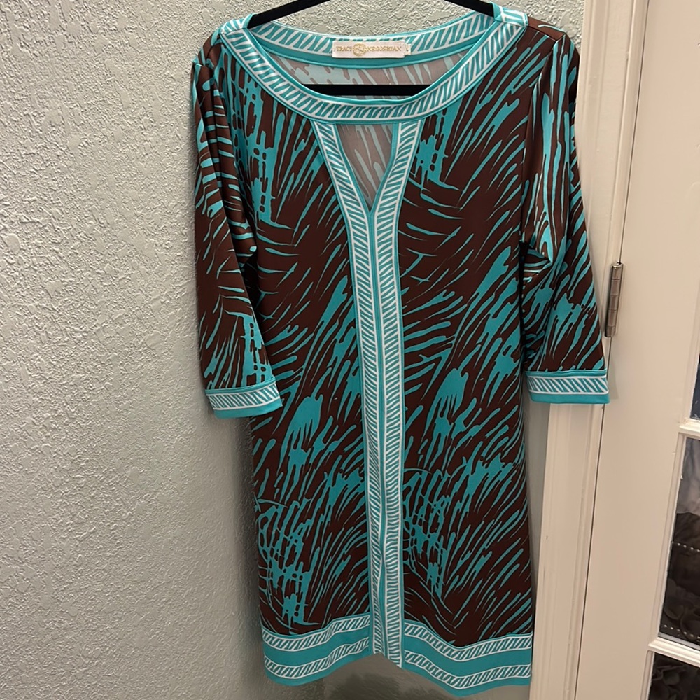 Teal and chocolate Tracy Negoshian dress